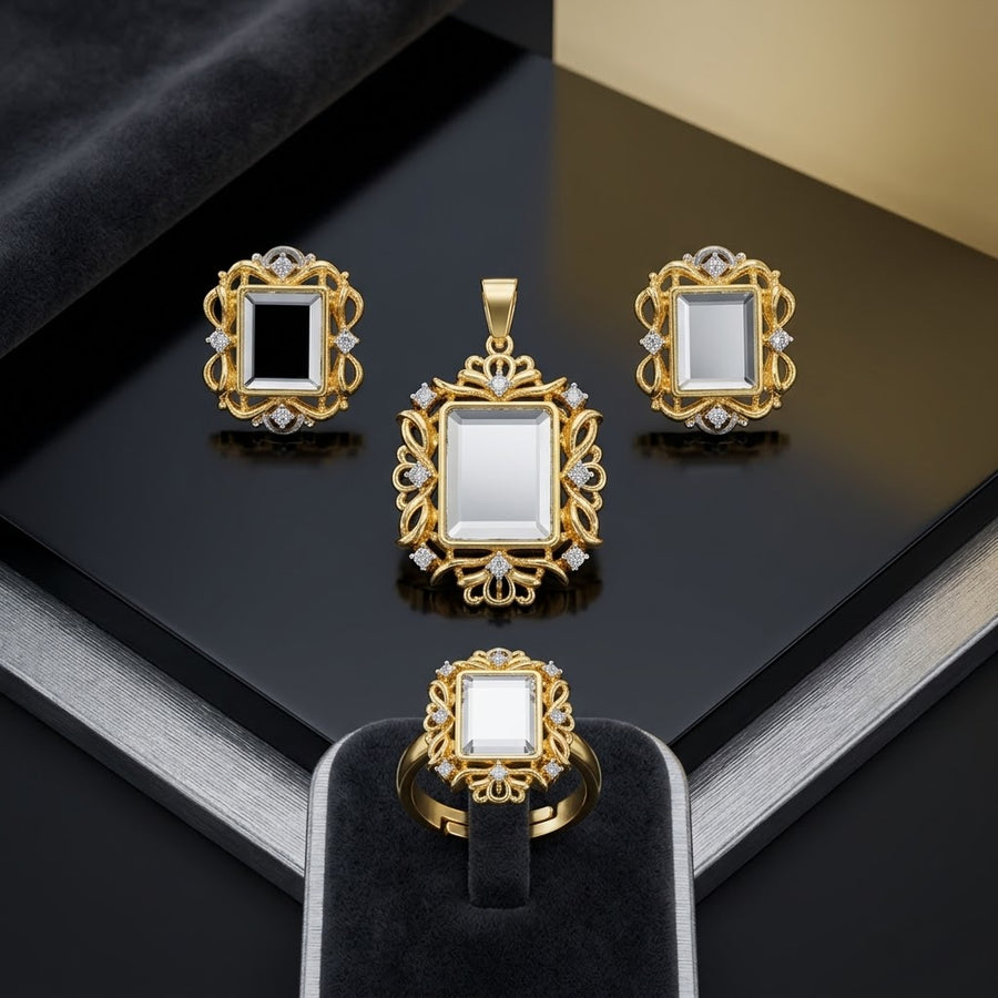 Exclusive Gold-Tone Jewellery Set – White Mirror