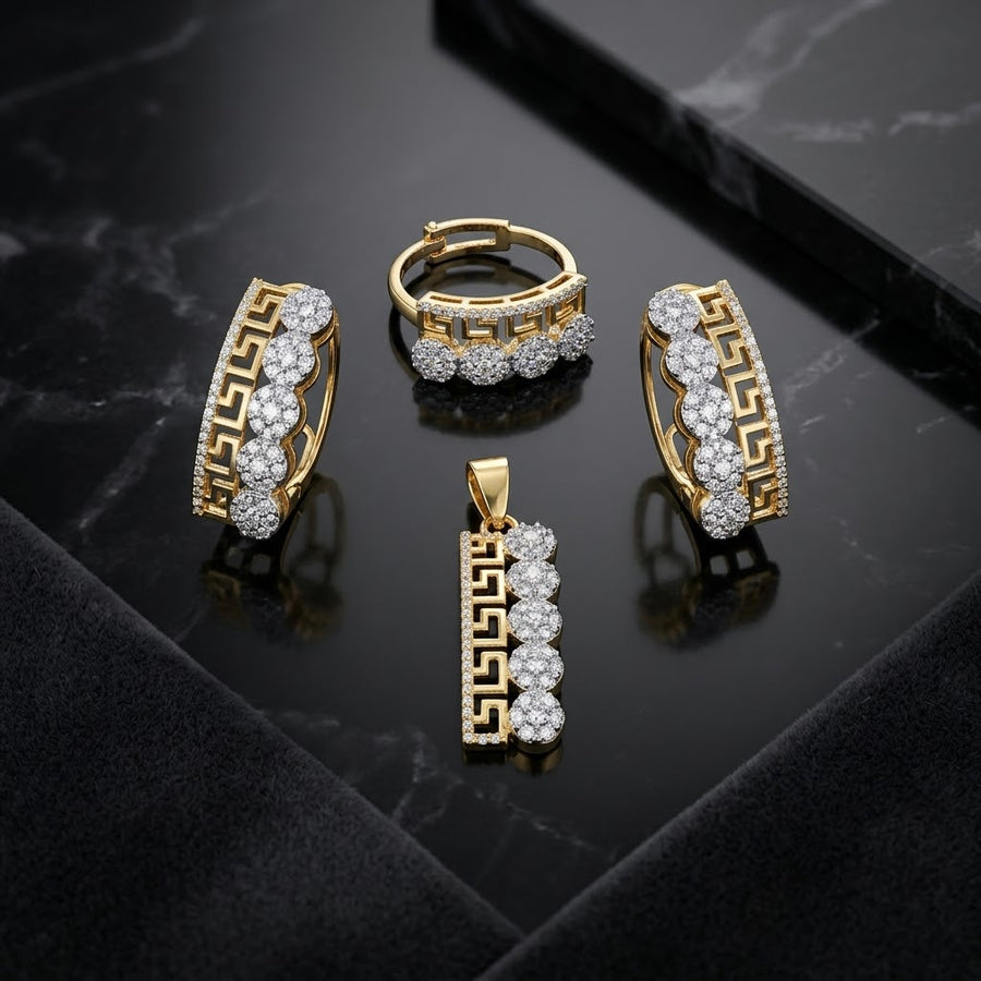 Exclusive Gold-Tone Jewellery Set – Clear Floral & Geometric
