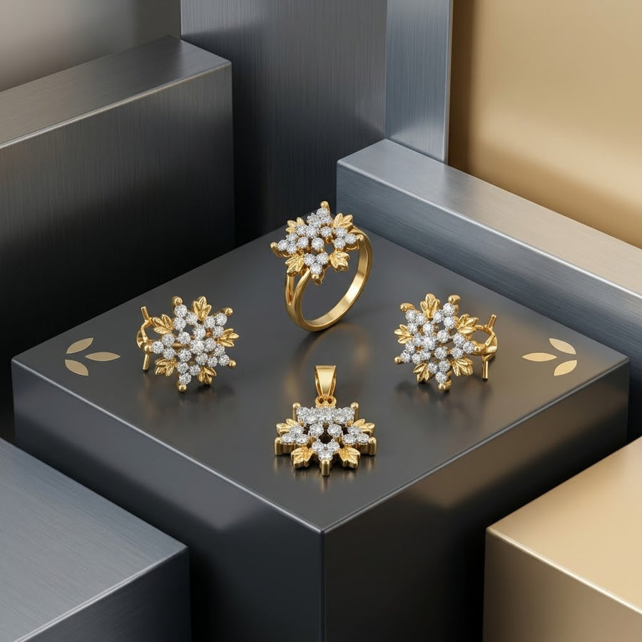 Exclusive Gold-Tone Jewellery Set – Floral Leaf Cluster