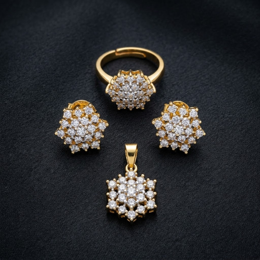 Exclusive Gold-Tone Jewellery Set – Round Cluster