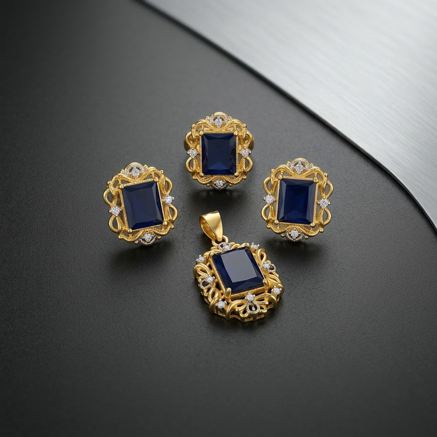 Exclusive Gold-Tone Jewellery Set – Navy Blue