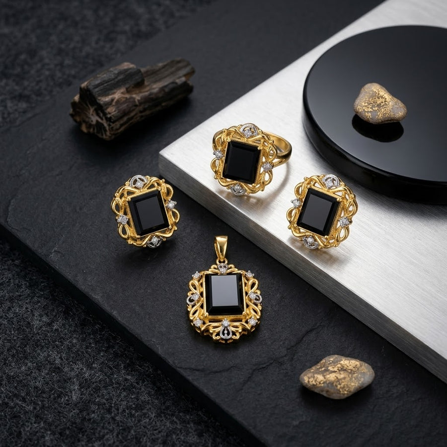 Exclusive Gold-Tone Jewellery Set – Black
