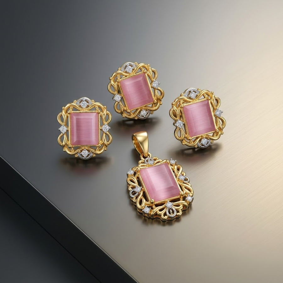 Exclusive Gold-Tone Jewellery Set – Pink