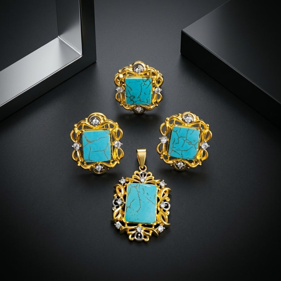Exclusive Gold-Tone Jewellery Set – Turquoise