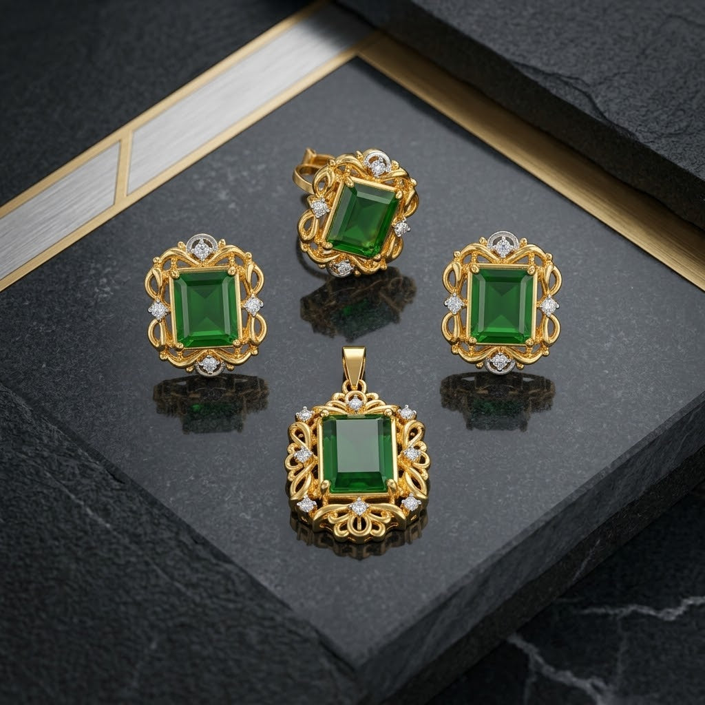 Exclusive Gold-Tone Jewellery Set – Green