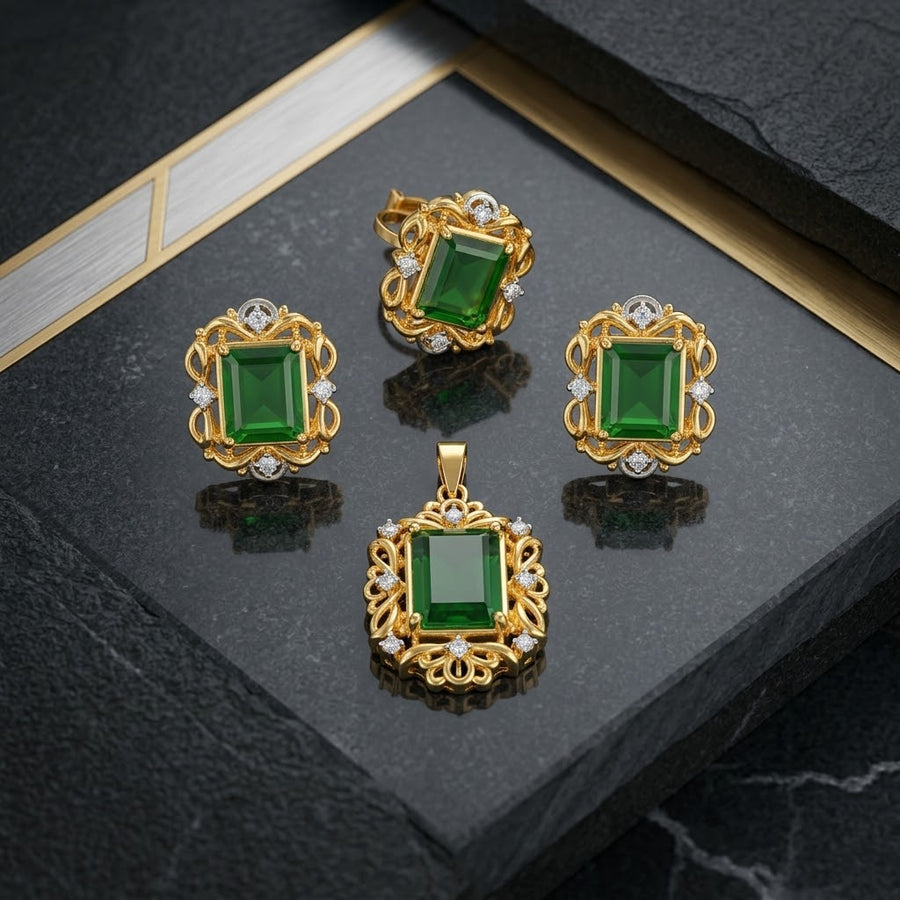 Exclusive Gold-Tone Jewellery Set – Green