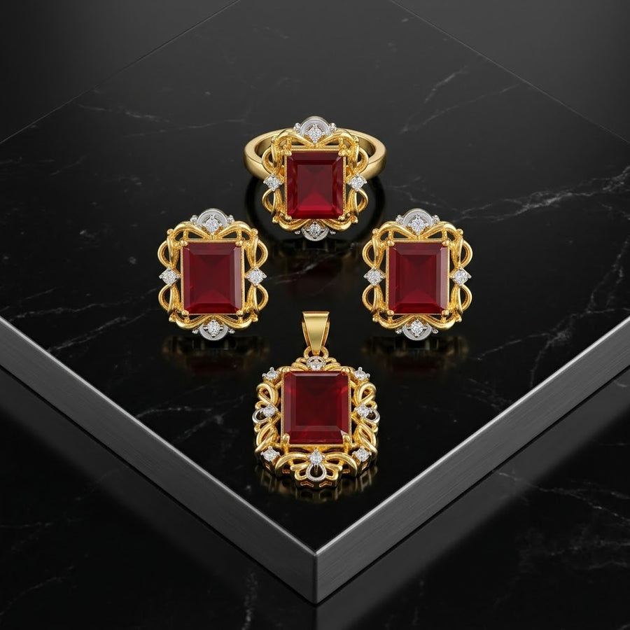 Exclusive Gold-Tone Jewellery Set – Red