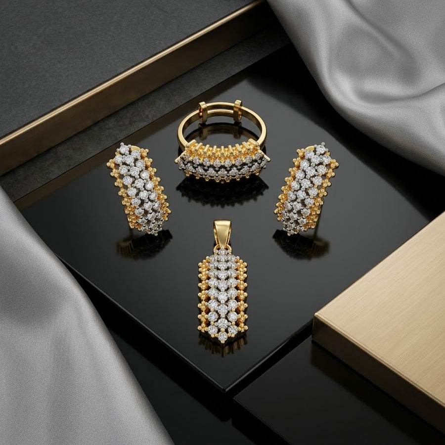 Exclusive Gold-Tone Jewellery Set – Clear Cluster