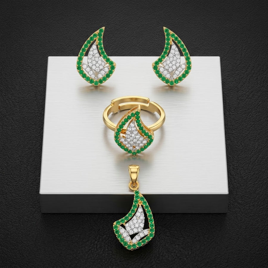Exclusive Gold-Tone Jewellery Set – Green Paisley