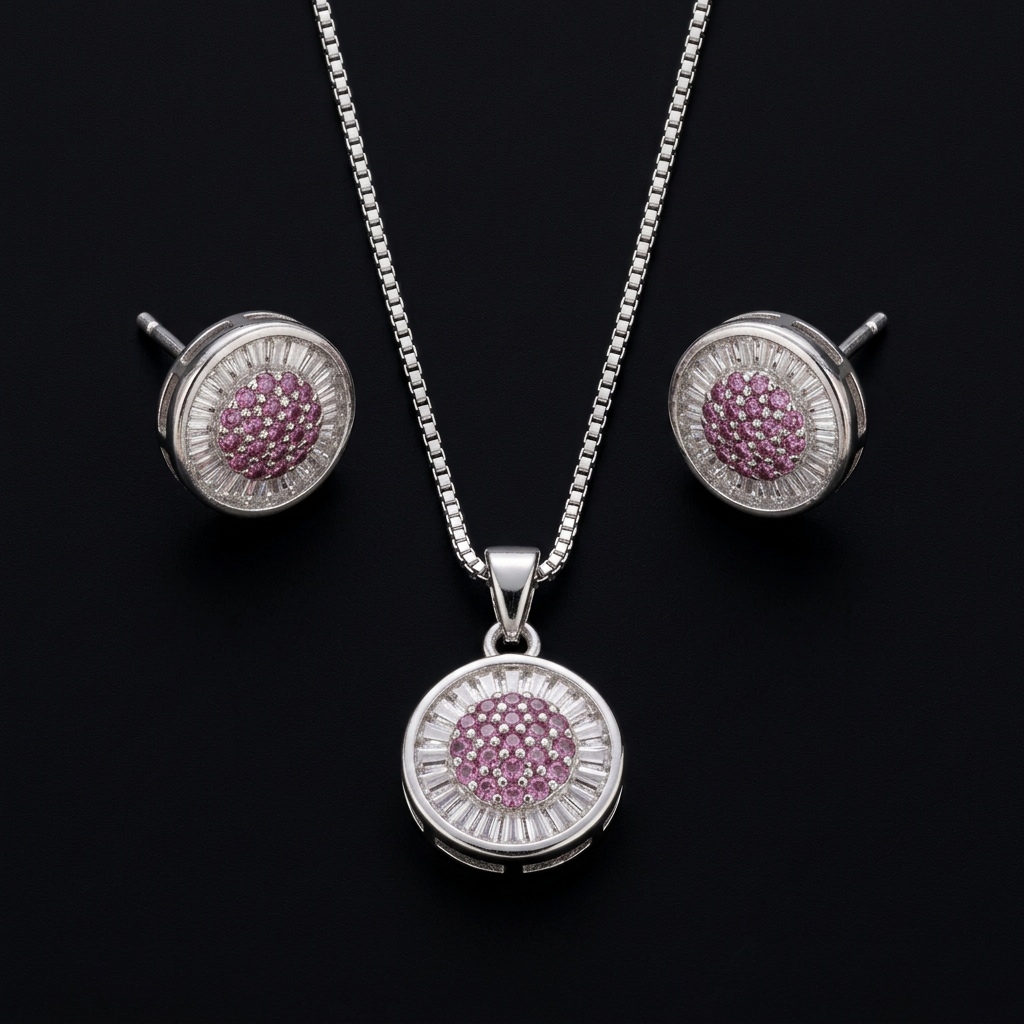 SILVZAR Halo Pendant & Earring Set
