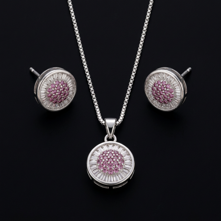 SILVZAR Halo Pendant & Earring Set