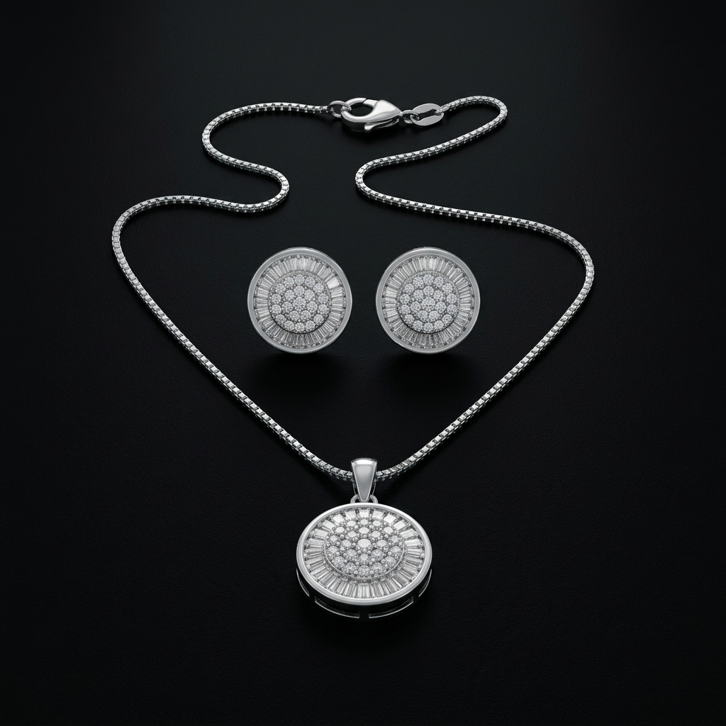 SILVZAR Halo Pendant & Earring Set