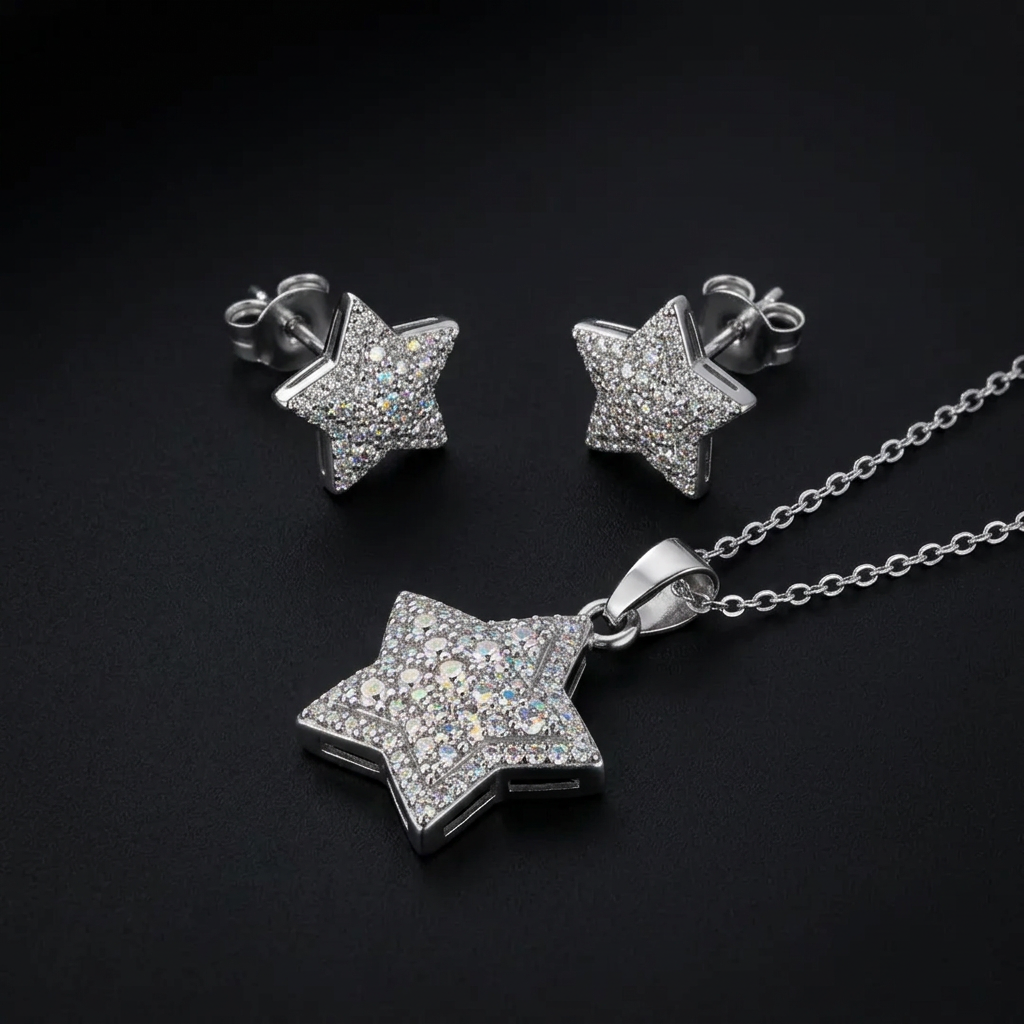 SILVZAR Pavé Star Pendant & Earring Set