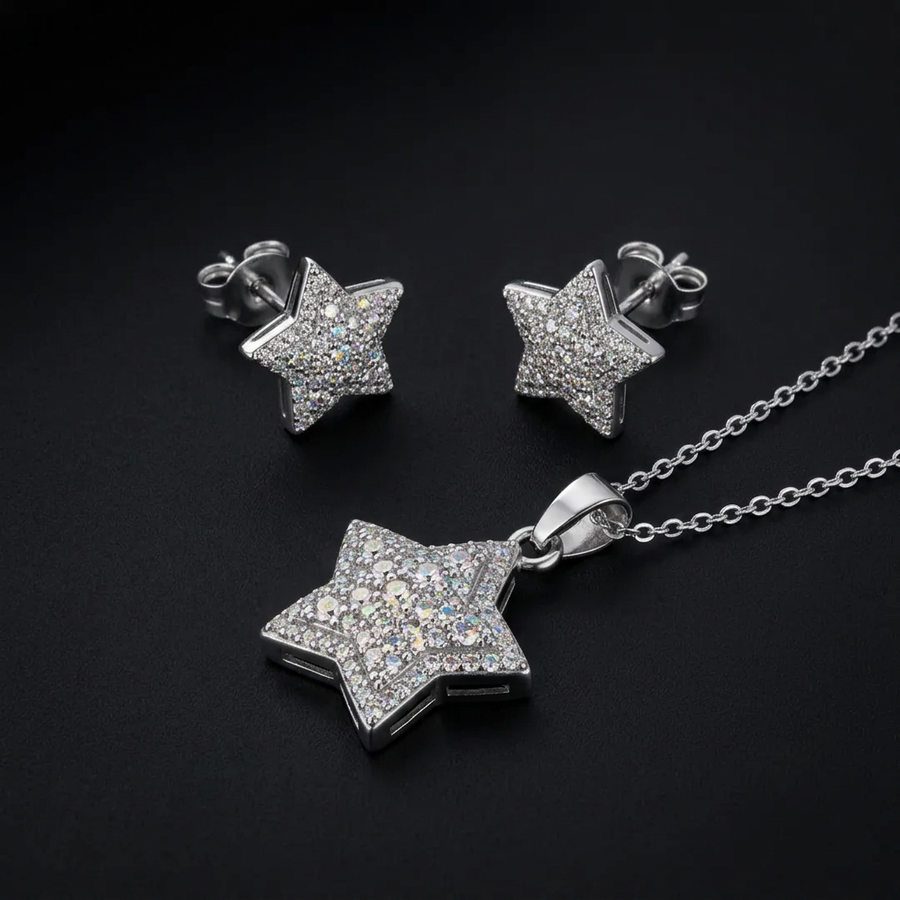 SILVZAR Pavé Star Pendant & Earring Set