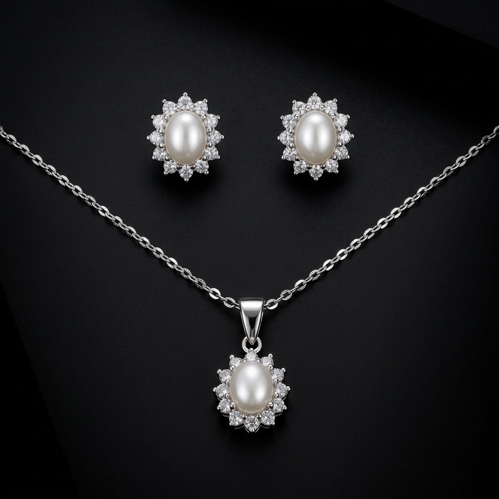 Oval Halo Necklace & Earrings Set