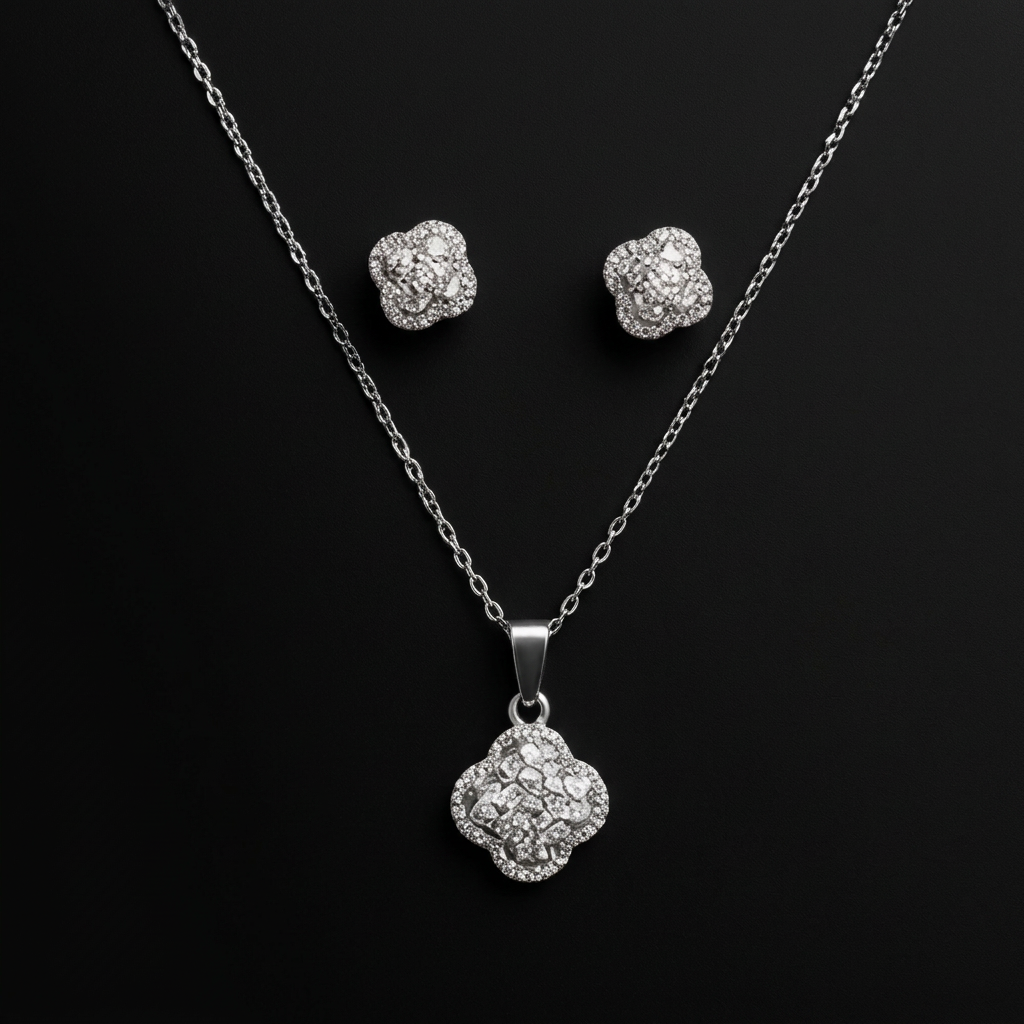 SILVZAR Clover Cluster Pendant & Earring Set