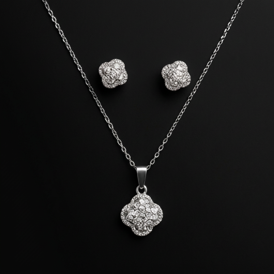 SILVZAR Clover Cluster Pendant & Earring Set