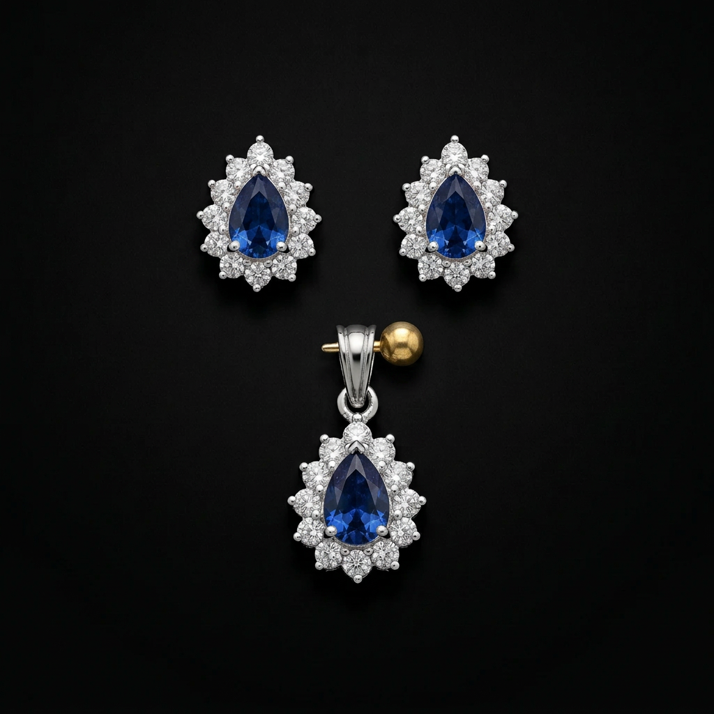 925 Silver Teardrop Halo Pendant & Earrings Set