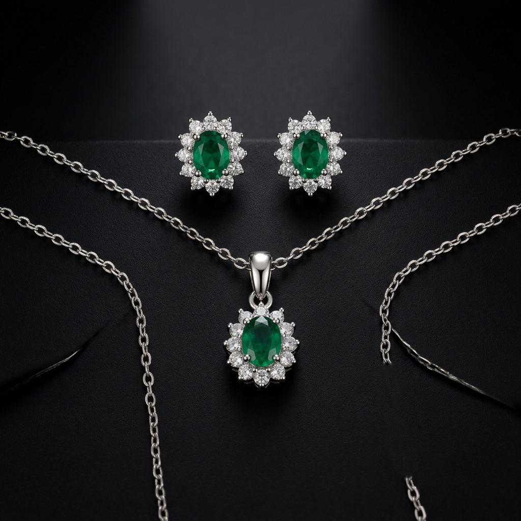 Oval Halo Necklace & Earrings Set