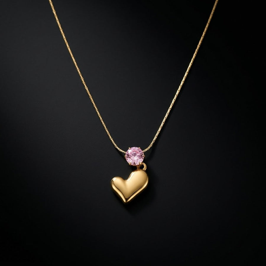 Gold-Tone Heart & Pink Accent Stainless Steel Necklace