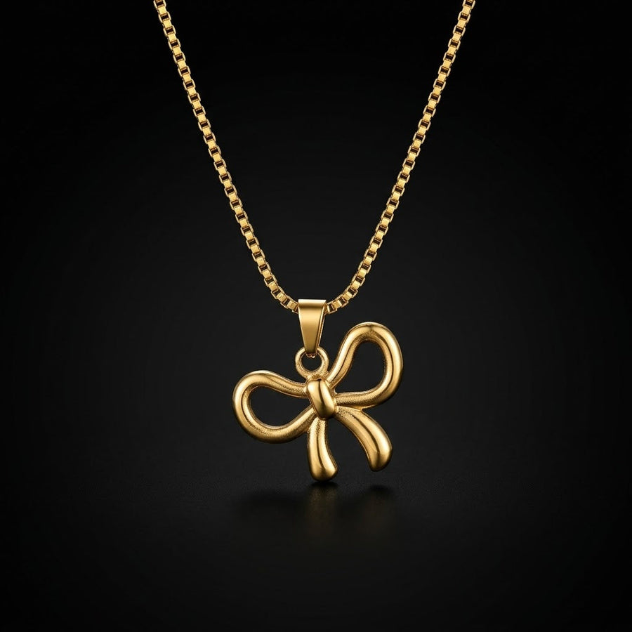 Gold-Tone Bow Pendant Stainless Steel Necklace
