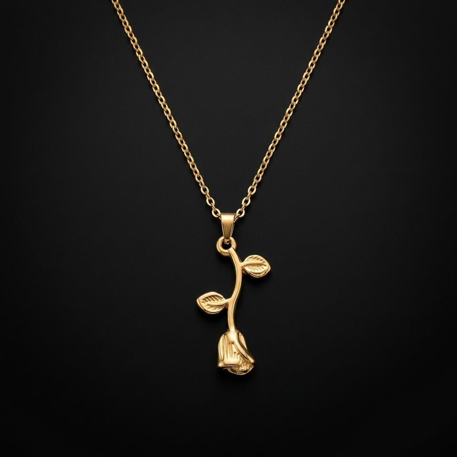 Gold-Tone Rose Pendant Stainless Steel Necklace