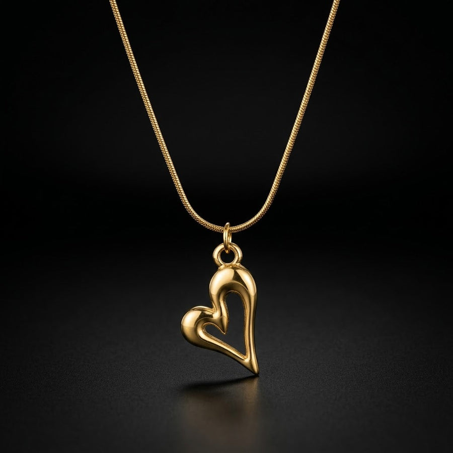 Gold-Tone Sculpted Heart Stainless Steel Necklace