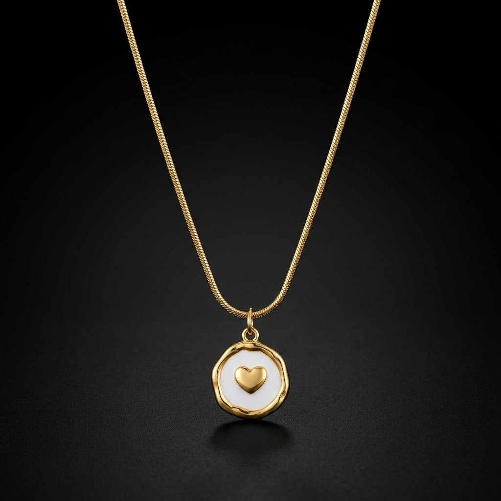 Gold-tone framed rose pendant necklace on a link chain