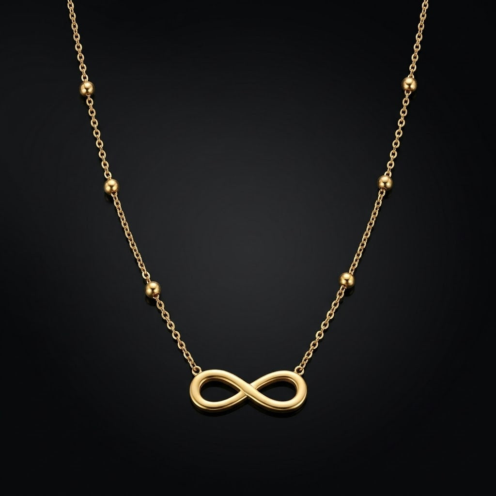 Gold-Tone Infinity Beaded Stainless Steel Necklace