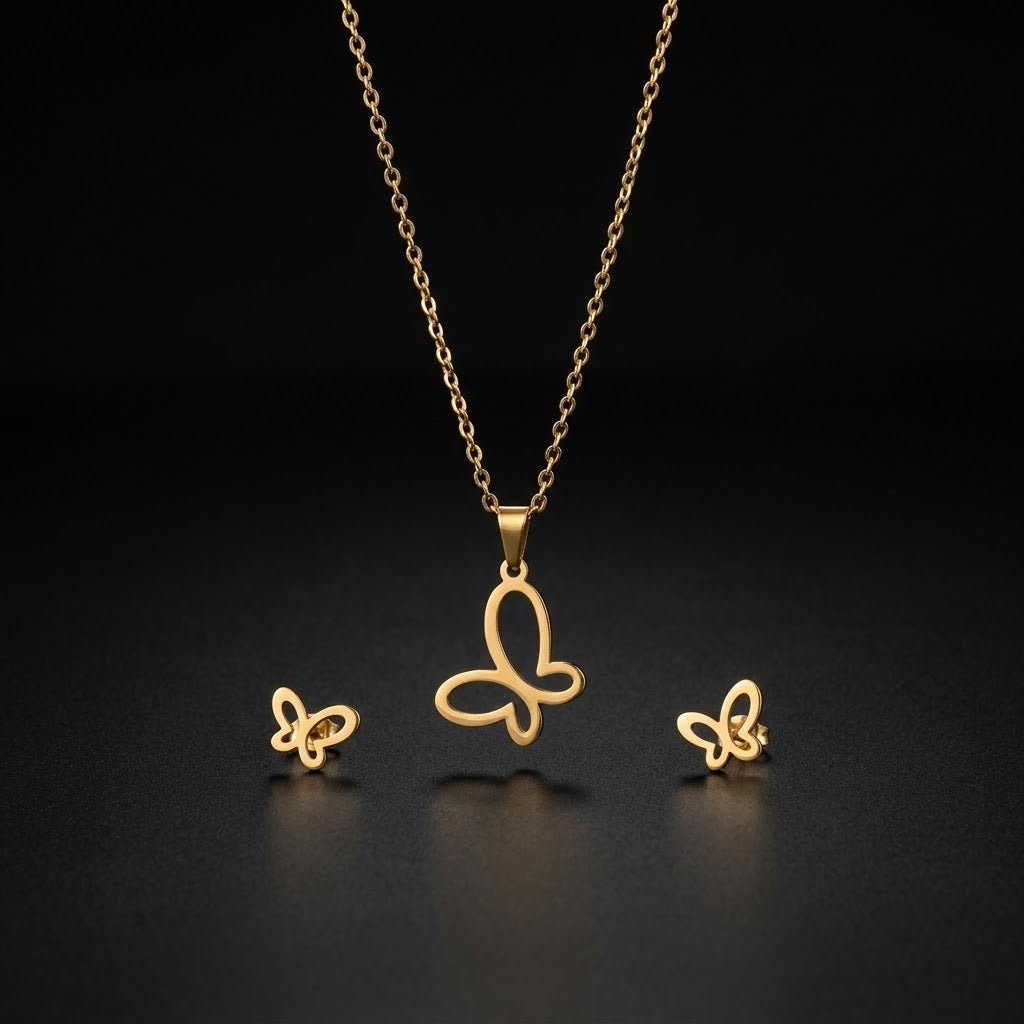 Gold-Tone Stainless Steel Necklace & Earring Set
