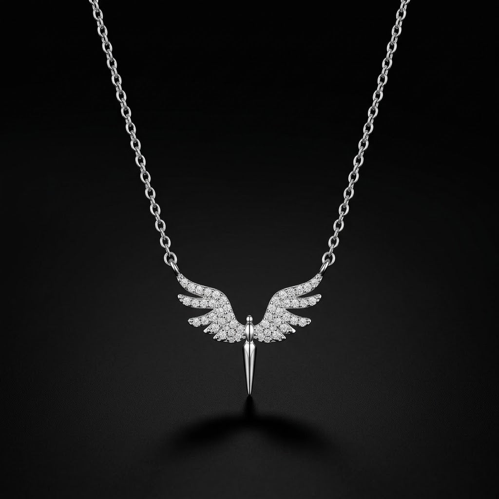 Silver-Tone Angel Wing Stainless Steel Necklace