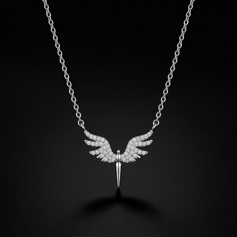 Silver-Tone Angel Wing Stainless Steel Necklace