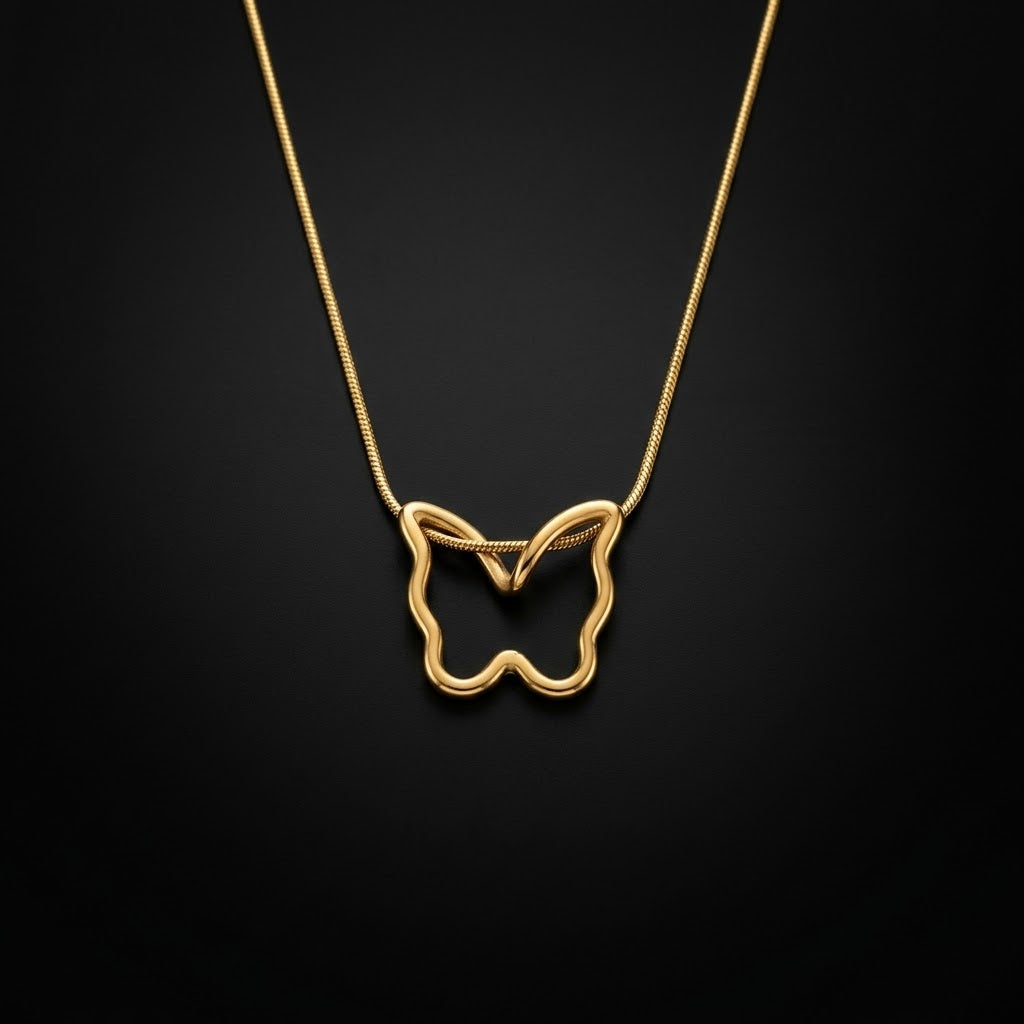 Gold-Tone Butterfly Outline Stainless Steel Necklace