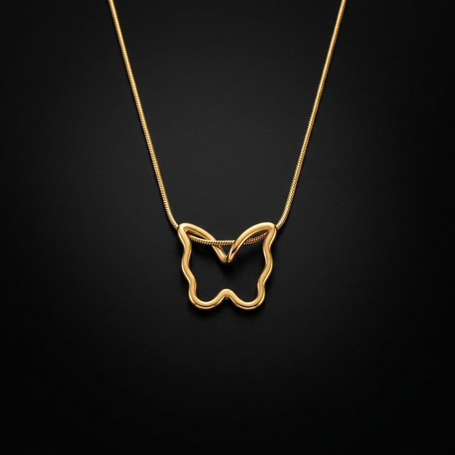 Gold-Tone Butterfly Outline Stainless Steel Necklace