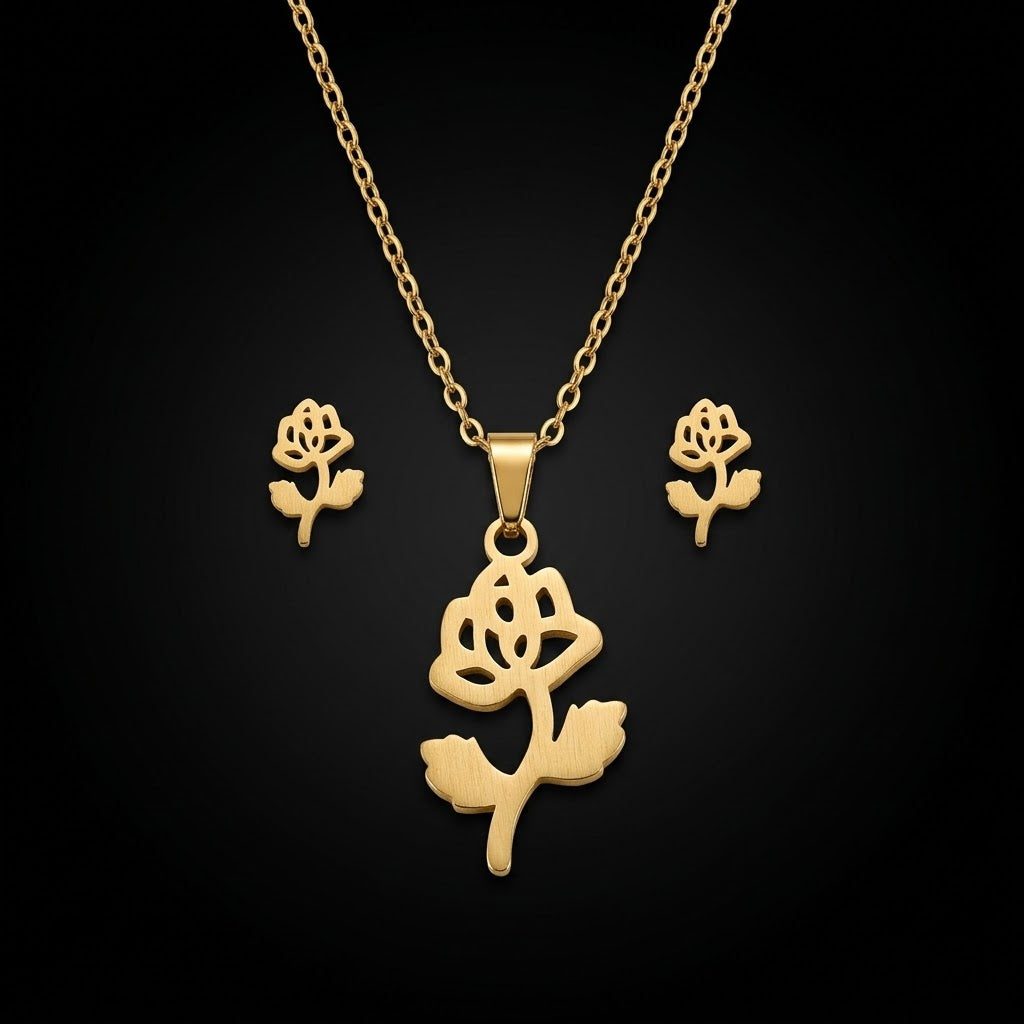 Gold-Tone Stainless Steel Necklace & Earring Set